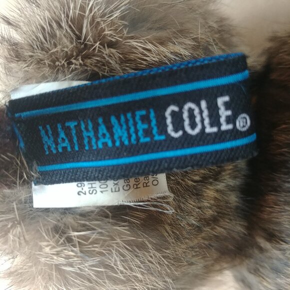 Vintage Nathaniel Cole 100% wool earmuffs cream black brown with fur - Picture 13 of 13